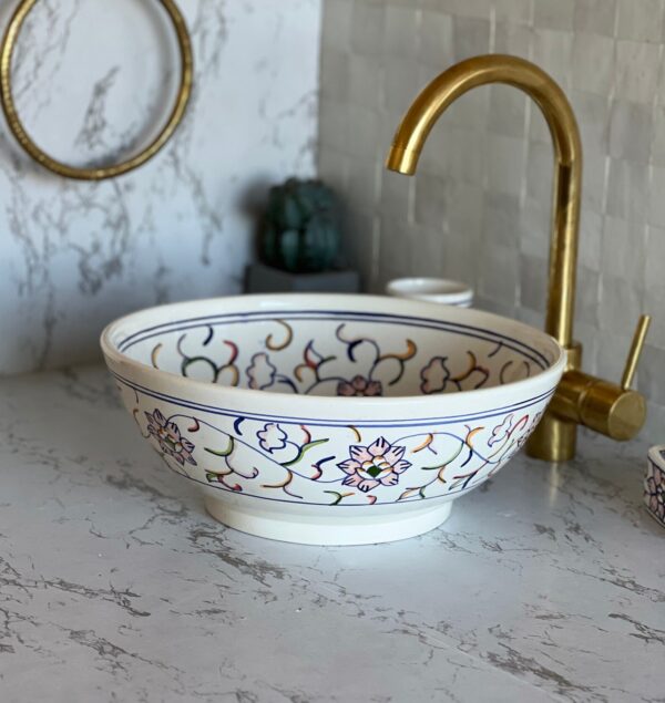 Vasque marocaine en céramique fait main – Élégance artisanale pour salle de bain raffinée ( 44 cm x H 15,5 cm, 6,9 kg) – Image 4