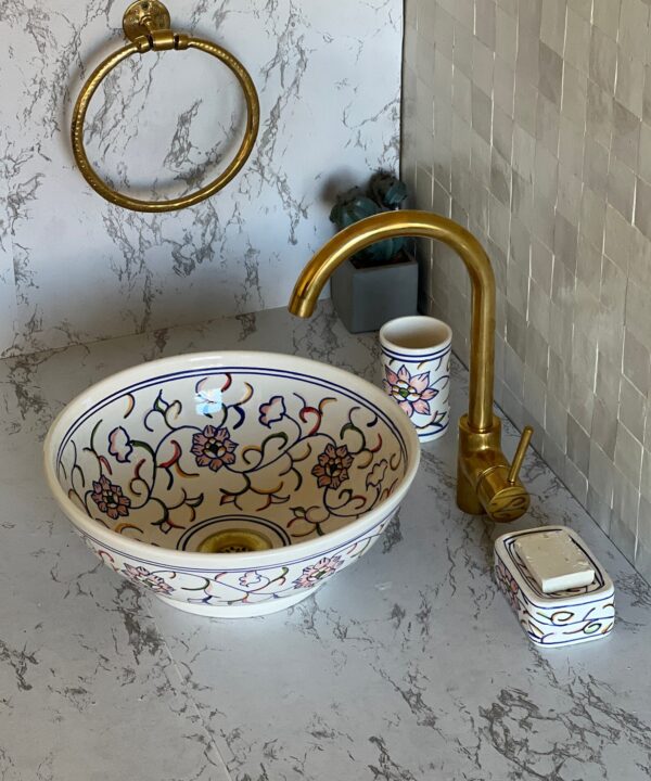 Vasque marocaine en céramique fait main – Élégance artisanale pour salle de bain raffinée ( 44 cm x H 15,5 cm, 6,9 kg) – Image 3