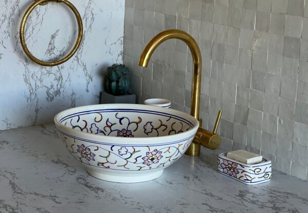 Vasque marocaine en céramique fait main – Élégance artisanale pour salle de bain raffinée ( 44 cm x H 15,5 cm, 6,9 kg) – Image 2