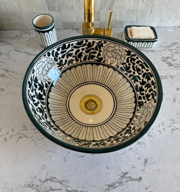 Lavabo rond en céramique fait main – Art marocain et durabilité réunis ( 41 cm x H 14,5 cm, 6,4 kg) – Image 6