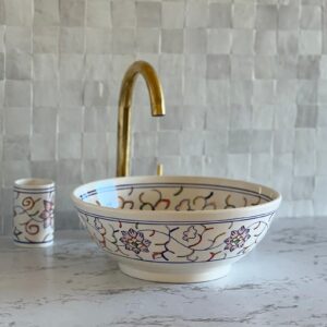 Vasque marocaine en céramique fait main – Élégance artisanale pour salle de bain raffinée ( 44 cm x H 15,5 cm, 6,9 kg)