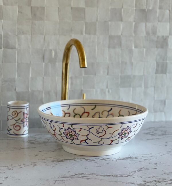 Vasque marocaine en céramique fait main – Élégance artisanale pour salle de bain raffinée ( 44 cm x H 15,5 cm, 6,9 kg)