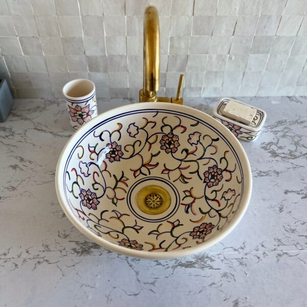Vasque marocaine en céramique fait main – Élégance artisanale pour salle de bain raffinée ( 44 cm x H 15,5 cm, 6,9 kg) – Image 5