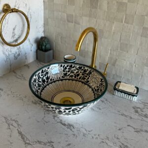 Lavabo rond en céramique fait main – Art marocain et durabilité réunis ( 41 cm x H 14,5 cm, 6,4 kg)
