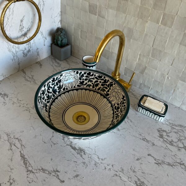 Lavabo rond en céramique fait main – Art marocain et durabilité réunis ( 41 cm x H 14,5 cm, 6,4 kg) – Image 2